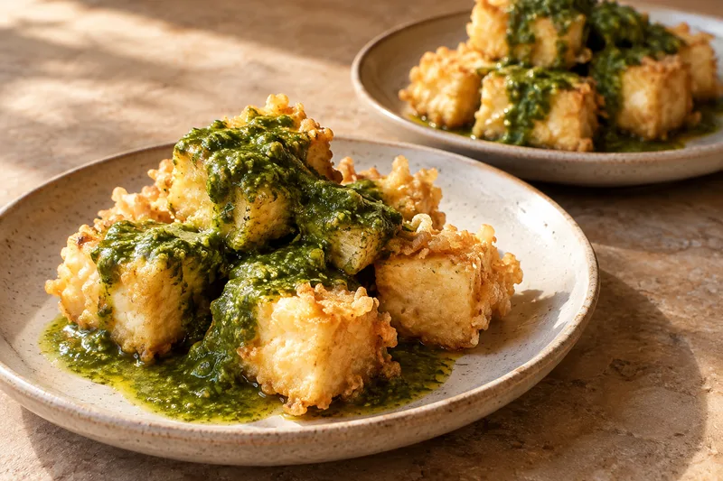 Tofu crujiente estilo tenpura (capeado ligero y frito)