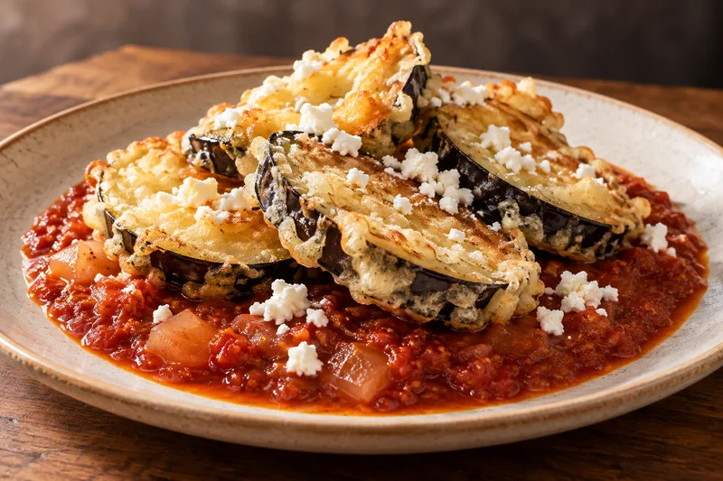 Tempura de berenjena con salsa rápida de chile seco