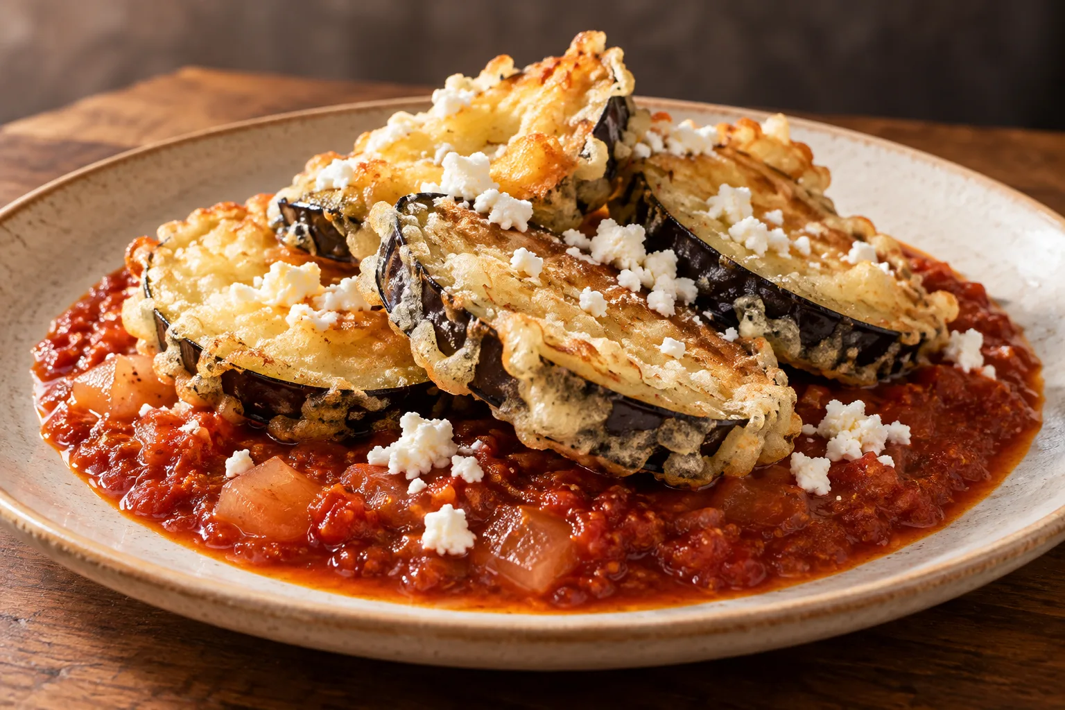 Tempura de berenjena con salsa rápida de chile seco