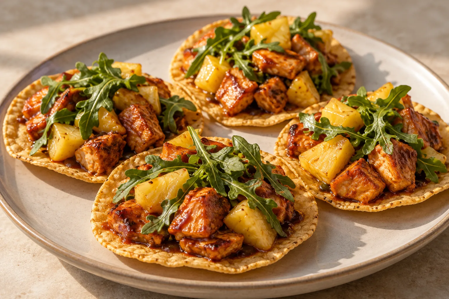 Tostadas de pollo al achiote con caldo japonés