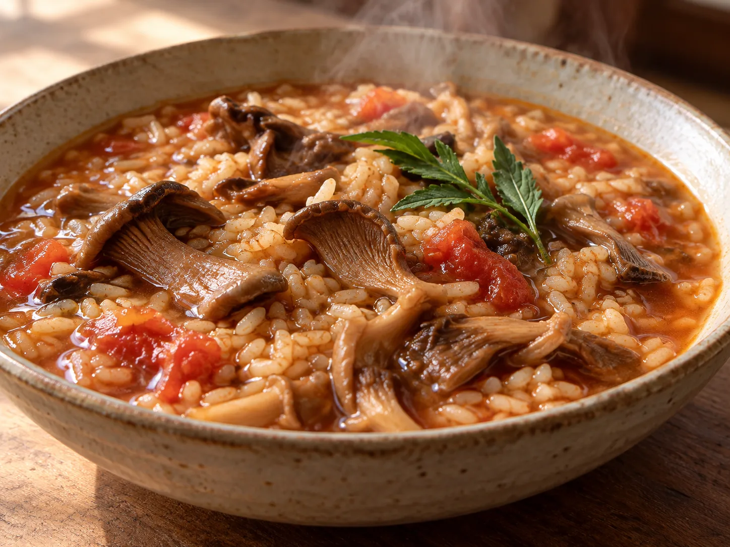 Arroz caldoso de hongos de cazahuate con soya