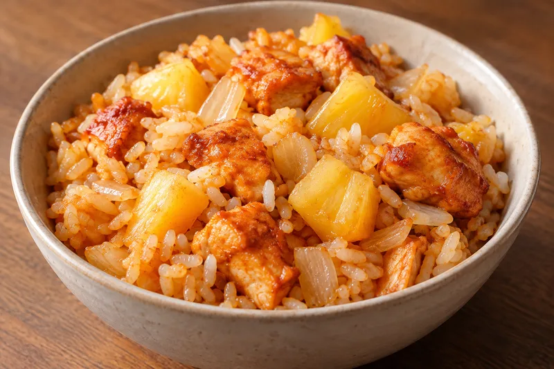 Arroz mezclado al achiote con piña