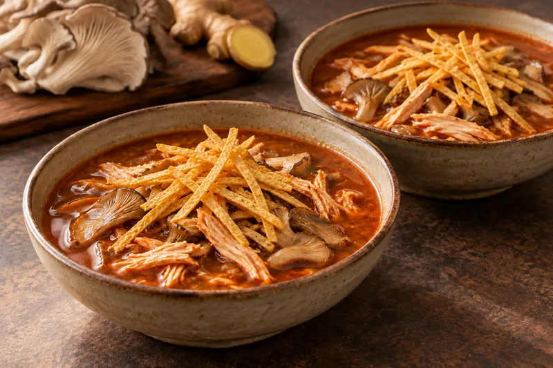 Sopa azteca con jengibre y setas